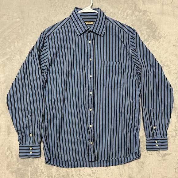 Burberry London Shirt Mens Large 16 Button Down Blue Stripe - Picture 1 of 9